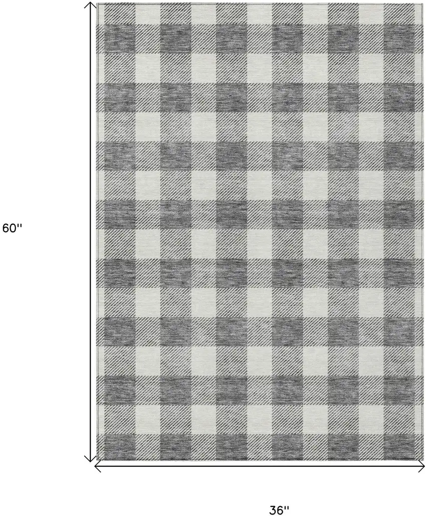 Gray And Charcoal Plaid Washable Indoor Outdoor Area Rug Photo 3