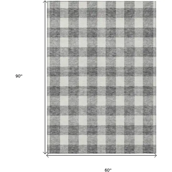 Gray And Charcoal Plaid Washable Indoor Outdoor Area Rug Photo 3