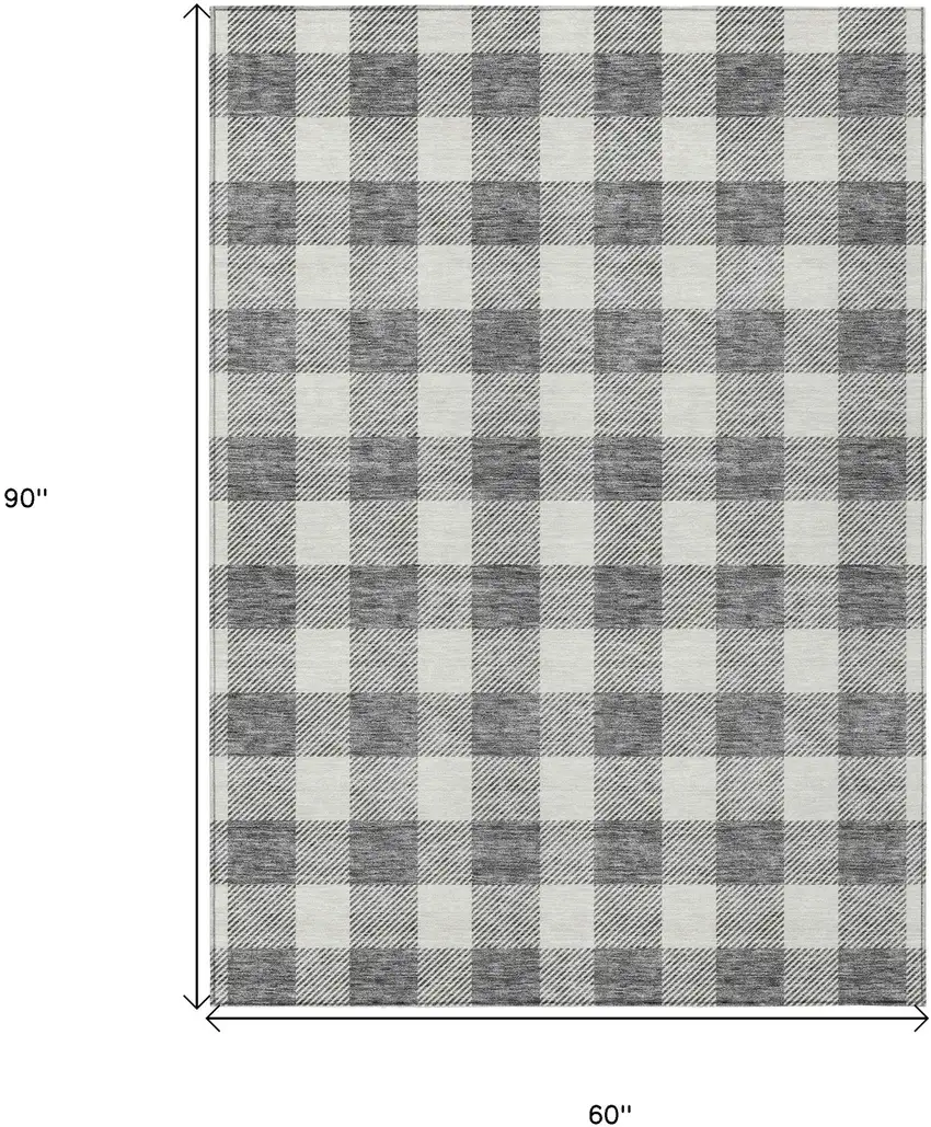 Gray And Charcoal Plaid Washable Indoor Outdoor Area Rug Photo 3