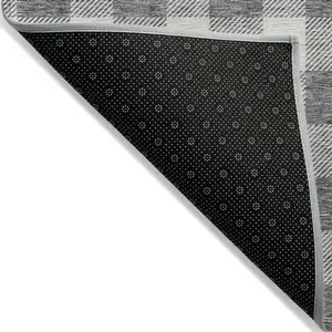 Photo of Gray And Charcoal Plaid Washable Indoor Outdoor Area Rug
