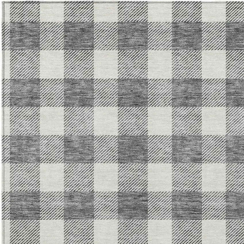 Gray And Charcoal Plaid Washable Indoor Outdoor Area Rug Photo 6