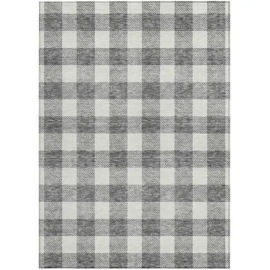 Gray And Charcoal Plaid Washable Indoor Outdoor Area Rug Photo 7
