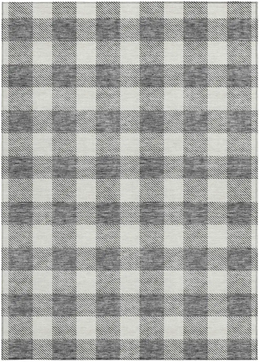 Gray And Charcoal Plaid Washable Indoor Outdoor Area Rug Photo 7