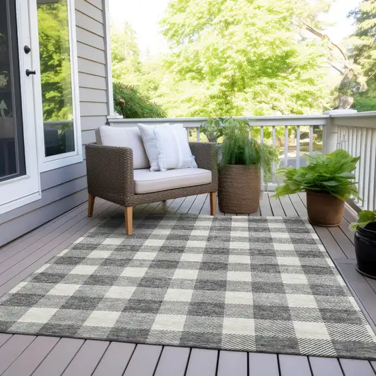 Gray And Charcoal Plaid Washable Indoor Outdoor Area Rug Photo 8