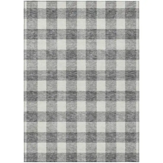 Gray And Charcoal Plaid Washable Indoor Outdoor Area Rug Photo 2