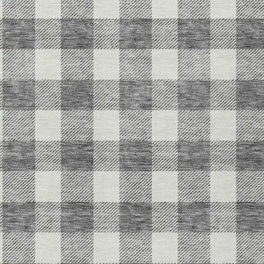 Gray And Charcoal Plaid Washable Indoor Outdoor Area Rug Photo 6