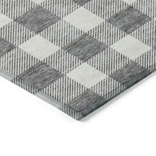 Gray And Charcoal Plaid Washable Indoor Outdoor Area Rug Photo 5