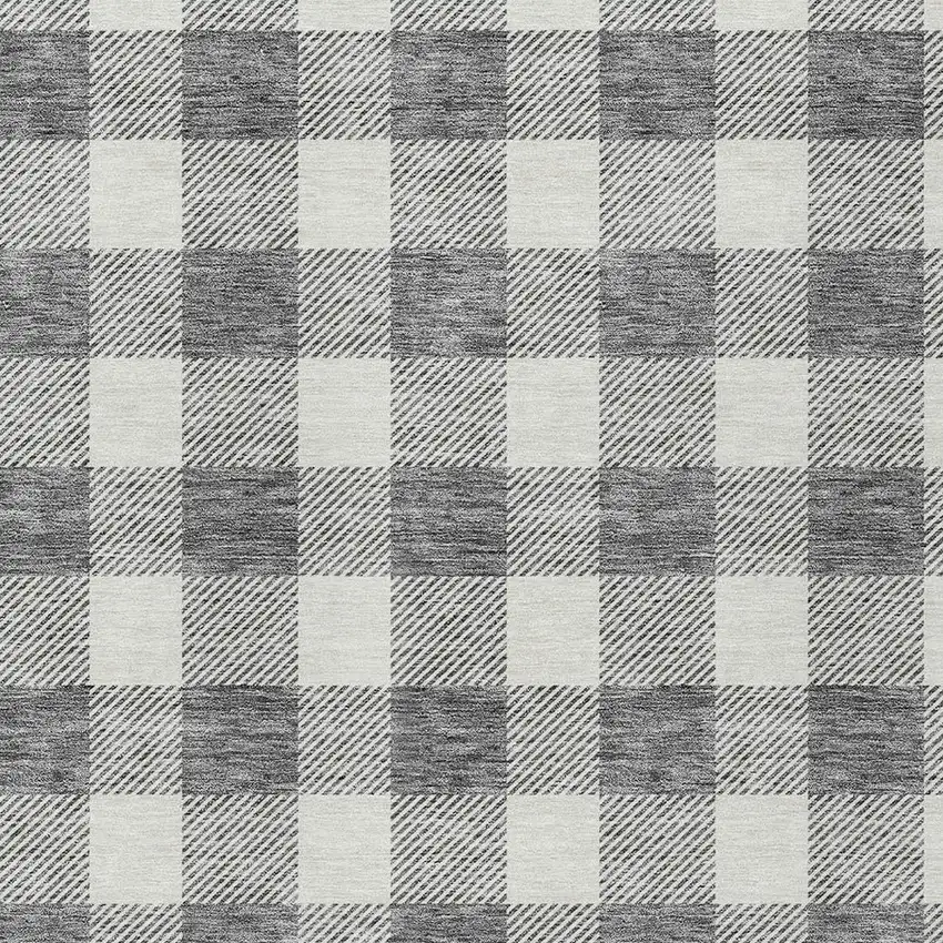 Gray And Charcoal Plaid Washable Indoor Outdoor Area Rug Photo 6