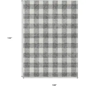 Photo of Gray And Charcoal Plaid Washable Indoor Outdoor Area Rug