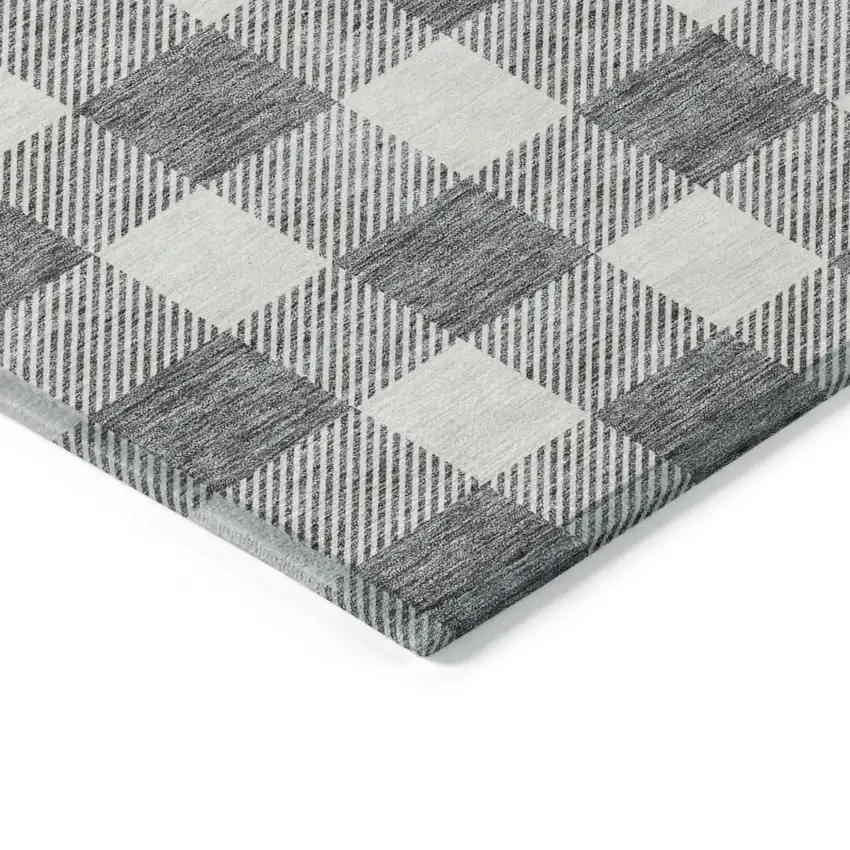 Gray And Charcoal Plaid Washable Indoor Outdoor Area Rug Photo 5