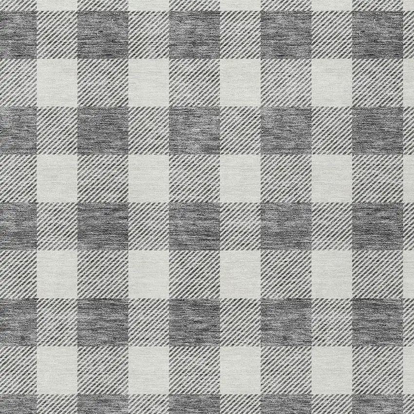 Gray And Charcoal Plaid Washable Indoor Outdoor Area Rug Photo 6