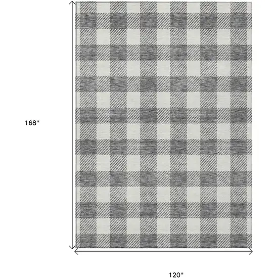 Gray And Charcoal Plaid Washable Indoor Outdoor Area Rug Photo 3