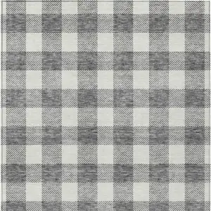 Photo of Gray And Charcoal Plaid Washable Indoor Outdoor Area Rug