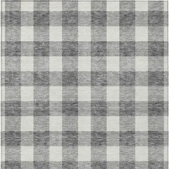 Gray And Charcoal Plaid Washable Indoor Outdoor Area Rug Photo 7