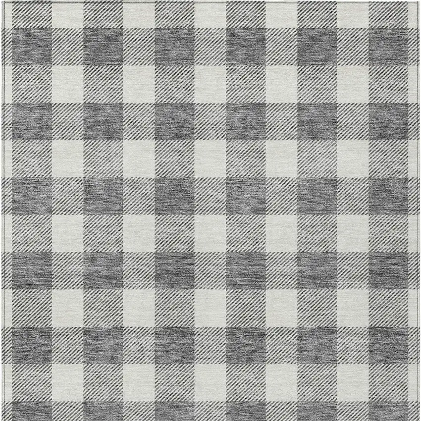 Gray And Charcoal Plaid Washable Indoor Outdoor Area Rug Photo 7