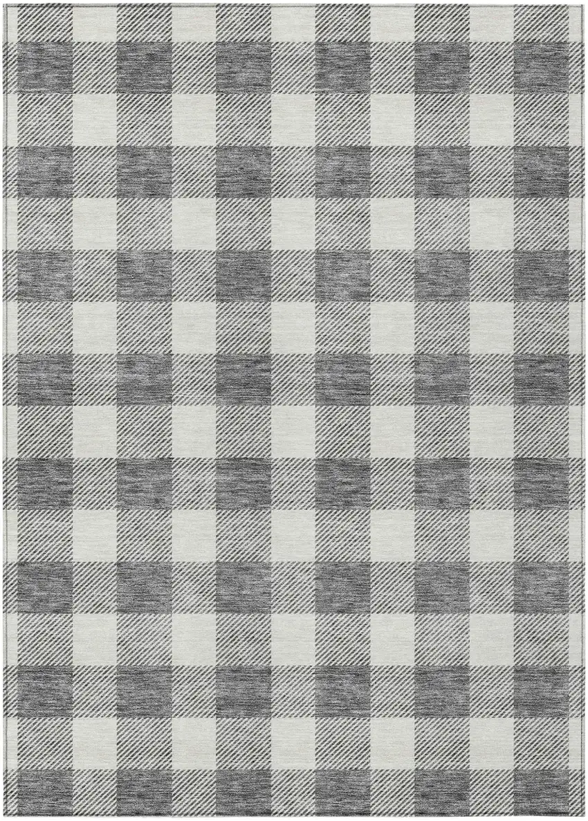 Gray And Charcoal Plaid Washable Indoor Outdoor Area Rug Photo 2