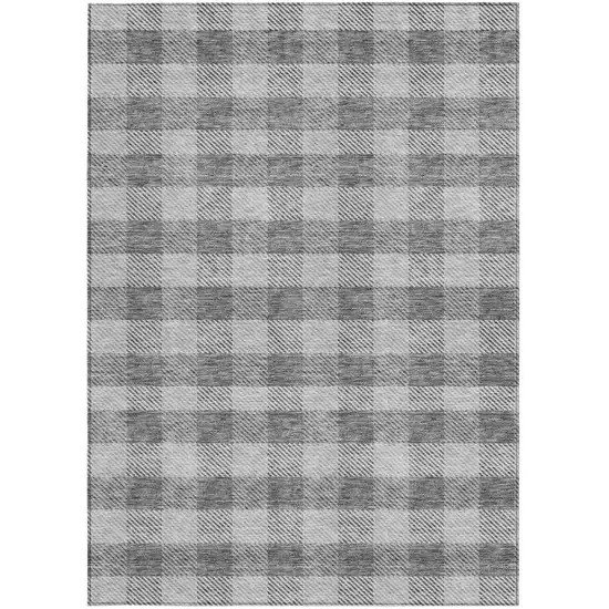 Gray And Charcoal Plaid Washable Indoor Outdoor Area Rug Photo 7