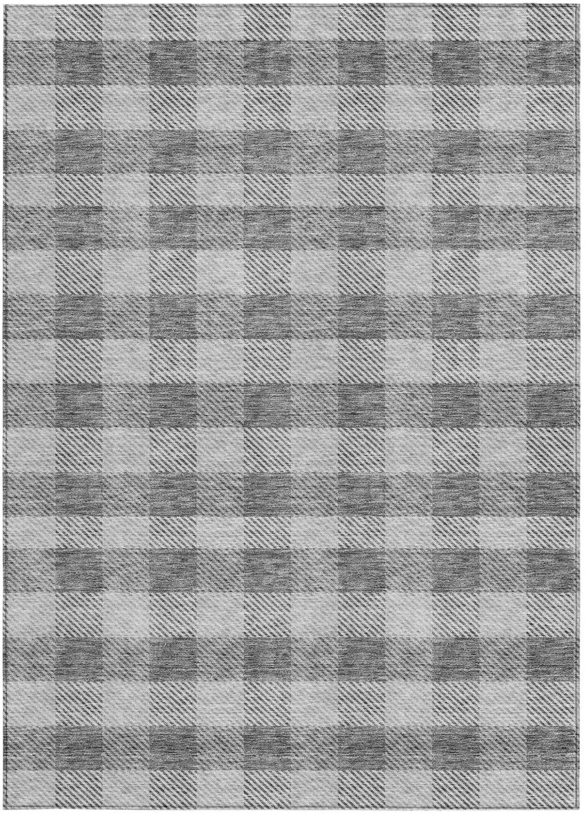 Gray And Charcoal Plaid Washable Indoor Outdoor Area Rug Photo 7