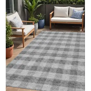Photo of Gray And Charcoal Plaid Washable Indoor Outdoor Area Rug