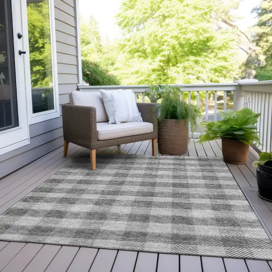 Gray And Charcoal Plaid Washable Indoor Outdoor Area Rug Photo 8