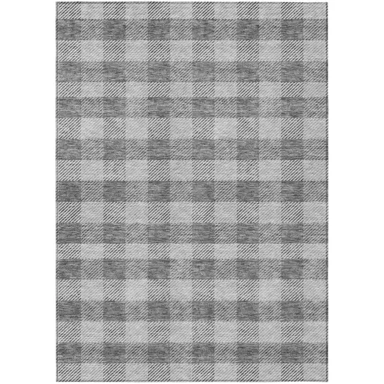 Gray And Charcoal Plaid Washable Indoor Outdoor Area Rug Photo 2