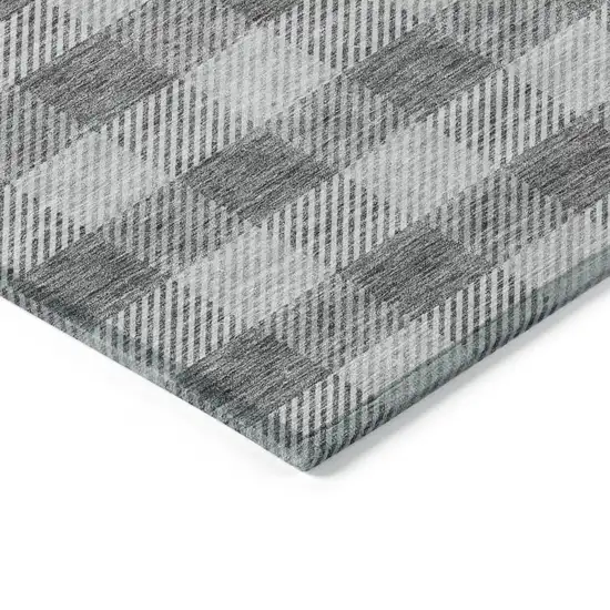 Gray And Charcoal Plaid Washable Indoor Outdoor Area Rug Photo 5