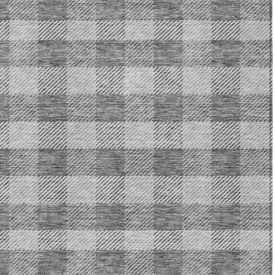Gray And Charcoal Plaid Washable Indoor Outdoor Area Rug Photo 6