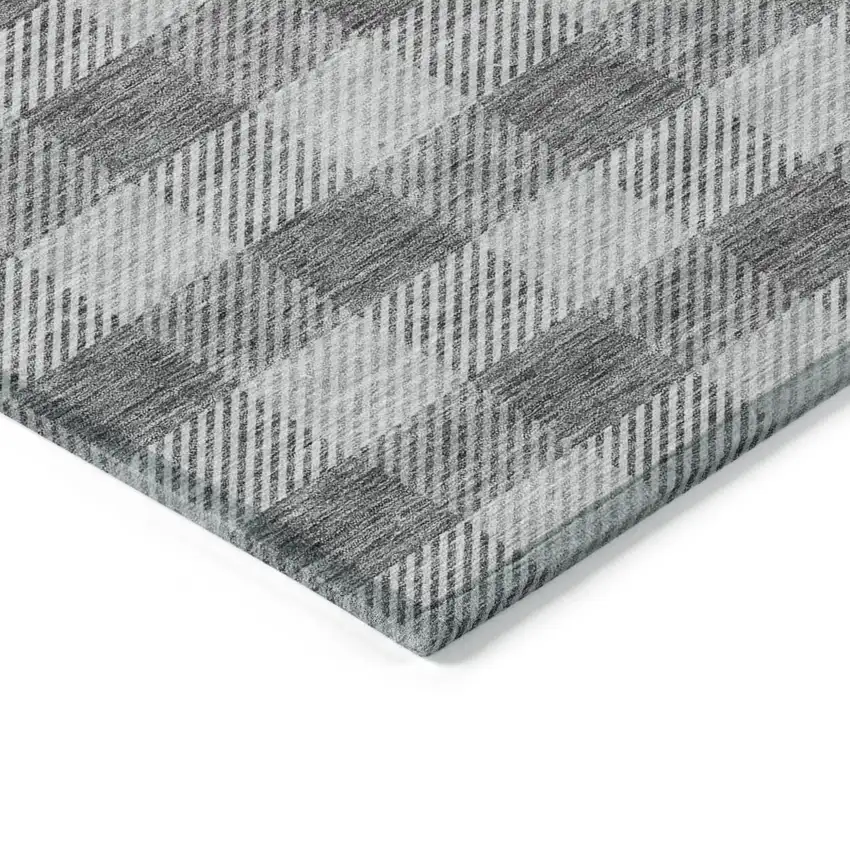 Gray And Charcoal Plaid Washable Indoor Outdoor Area Rug Photo 5