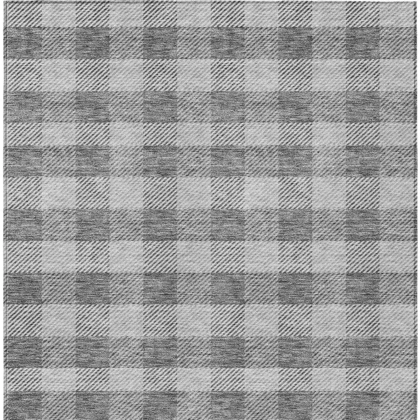 Gray And Charcoal Plaid Washable Indoor Outdoor Area Rug Photo 7