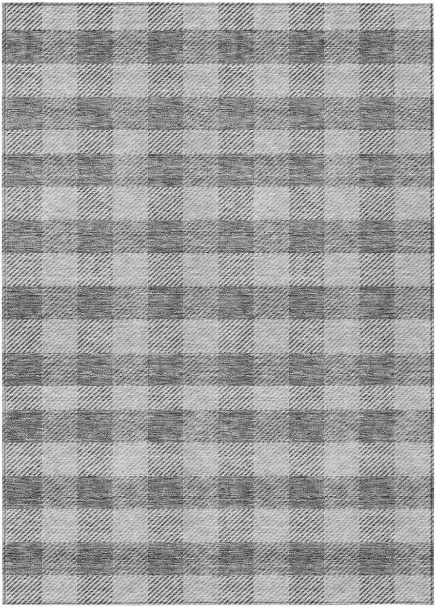 Gray And Charcoal Plaid Washable Indoor Outdoor Area Rug Photo 2
