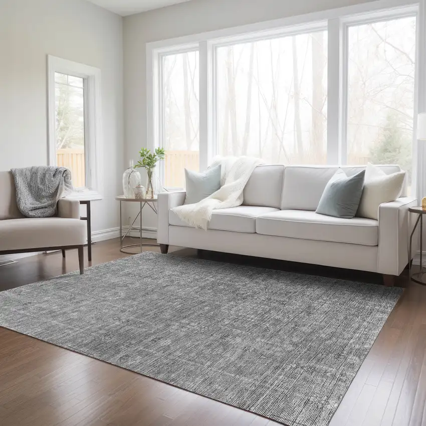 Gray And Charcoal Southwestern Washable Indoor Outdoor Area Rug Photo 8