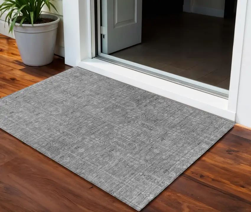 Gray And Charcoal Southwestern Washable Indoor Outdoor Area Rug Photo 1