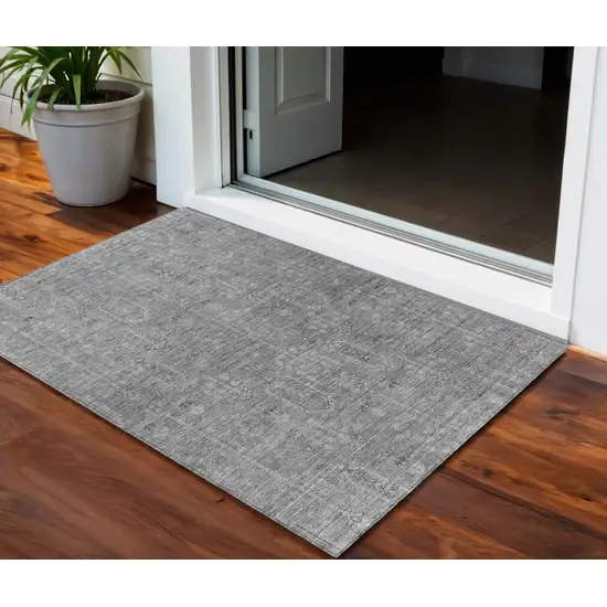 Gray And Charcoal Southwestern Washable Indoor Outdoor Area Rug Photo 1