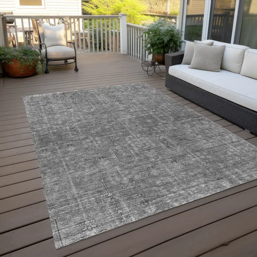 Gray And Charcoal Southwestern Washable Indoor Outdoor Area Rug Photo 9