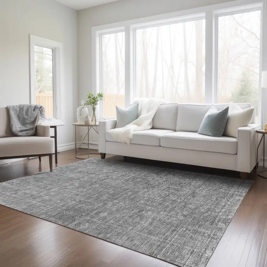 Gray And Charcoal Southwestern Washable Indoor Outdoor Area Rug Photo 9