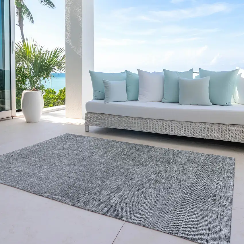 Gray And Charcoal Southwestern Washable Indoor Outdoor Area Rug Photo 8