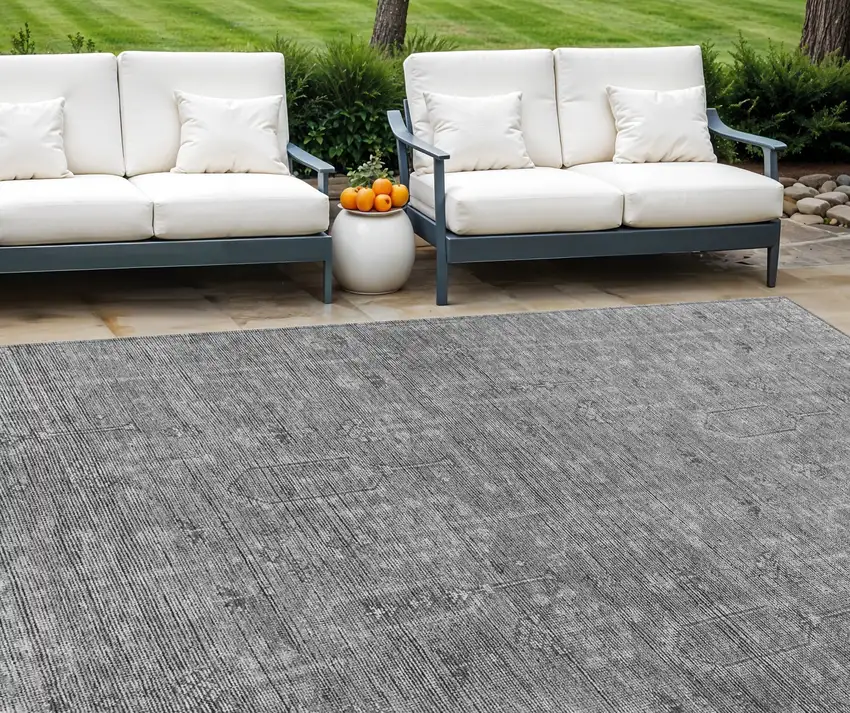 Gray And Charcoal Southwestern Washable Indoor Outdoor Area Rug Photo 1