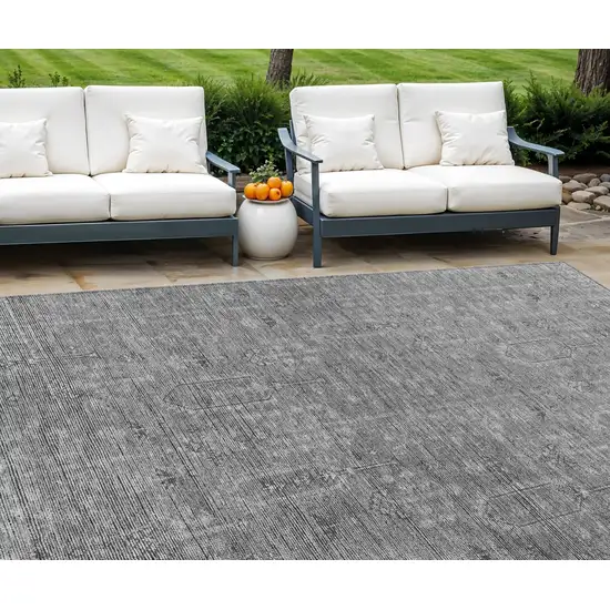 Gray And Charcoal Southwestern Washable Indoor Outdoor Area Rug Photo 1