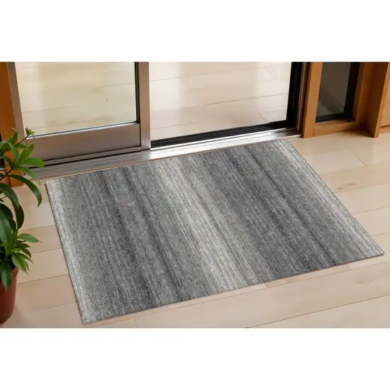 Gray And Charcoal Striped Washable Indoor Outdoor Area Rug Photo 1