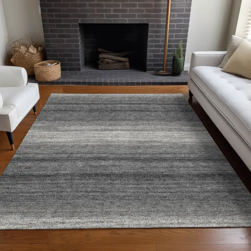 Gray And Charcoal Abstract Washable Indoor Outdoor Area Rug Photo 9