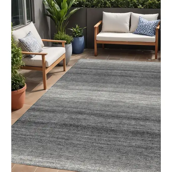 Gray And Charcoal Striped Washable Indoor Outdoor Area Rug Photo 1