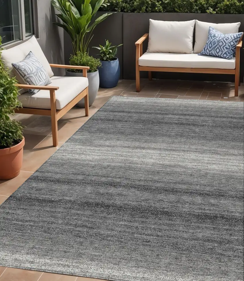 Gray And Charcoal Striped Washable Indoor Outdoor Area Rug Photo 1