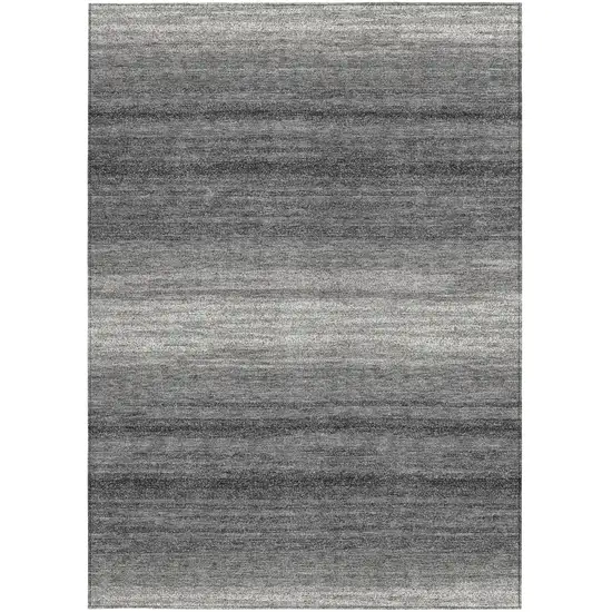 Gray And Charcoal Striped Washable Indoor Outdoor Area Rug Photo 7