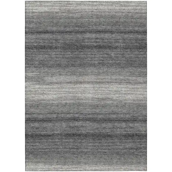 Gray And Charcoal Striped Washable Indoor Outdoor Area Rug Photo 2