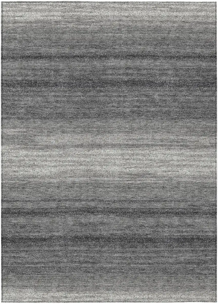 Gray And Charcoal Striped Washable Indoor Outdoor Area Rug Photo 2
