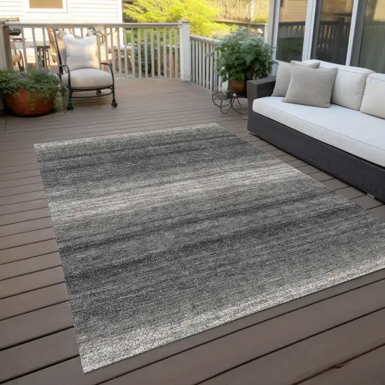 Gray And Charcoal Striped Washable Indoor Outdoor Area Rug Photo 8
