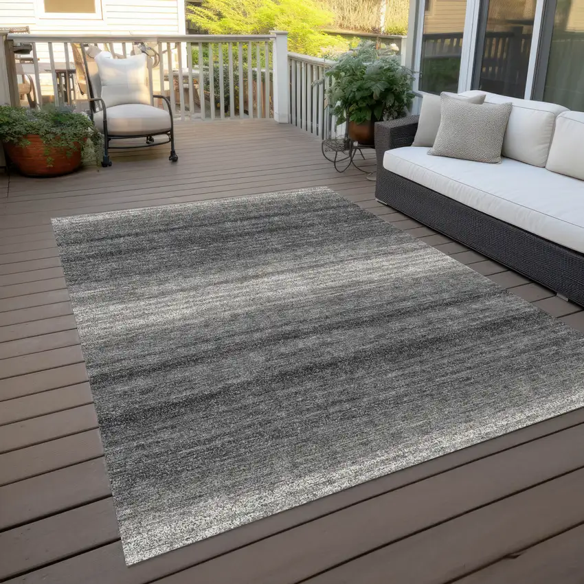 Gray And Charcoal Striped Washable Indoor Outdoor Area Rug Photo 8