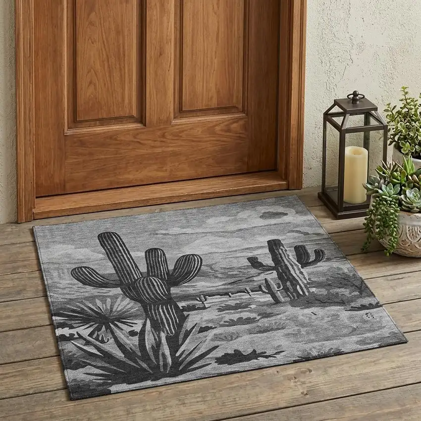 Gray And Charcoal Trees Washable Indoor Outdoor Area Rug Photo 1