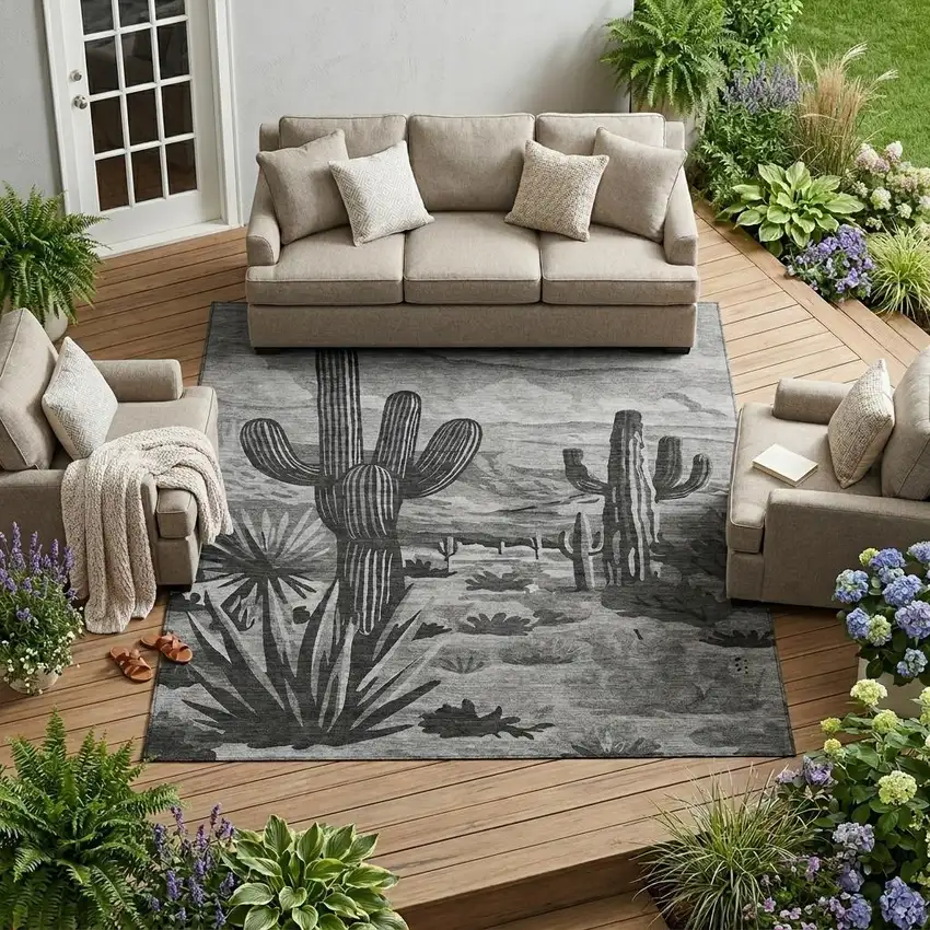 Gray And Charcoal Trees Washable Indoor Outdoor Area Rug Photo 1