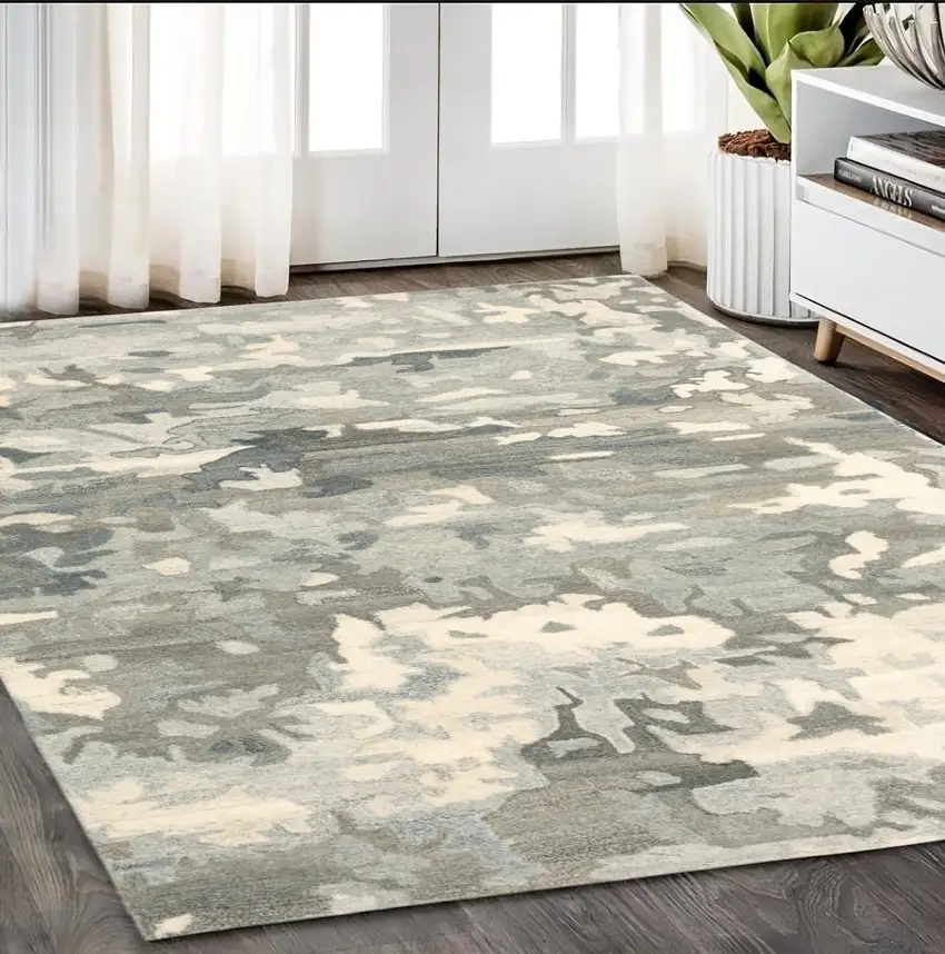 Gray And Charcoal Wool Abstract Hand Tufted Area Rug Photo 1